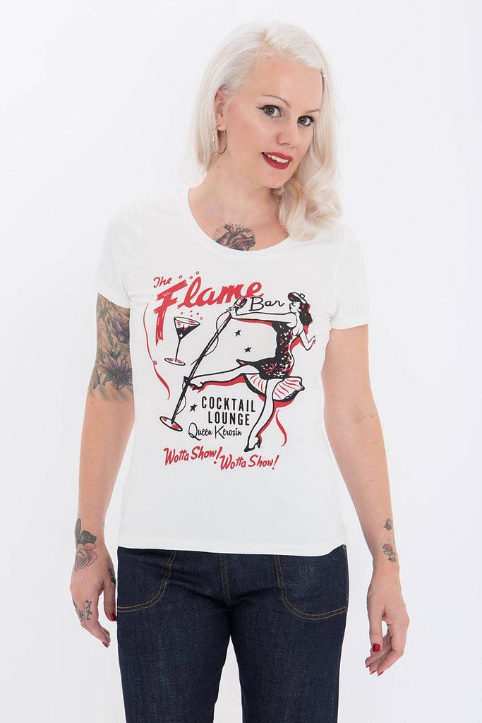 Queen Kerosin Kurzarm Shirt mit coolem Retro-Print «Flame Bar» Lagerräumung