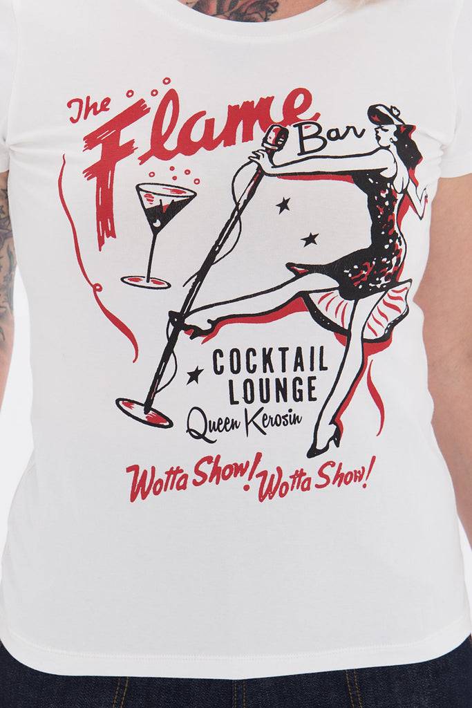 Queen Kerosin Kurzarm Shirt mit coolem Retro-Print «Flame Bar» Lagerräumung