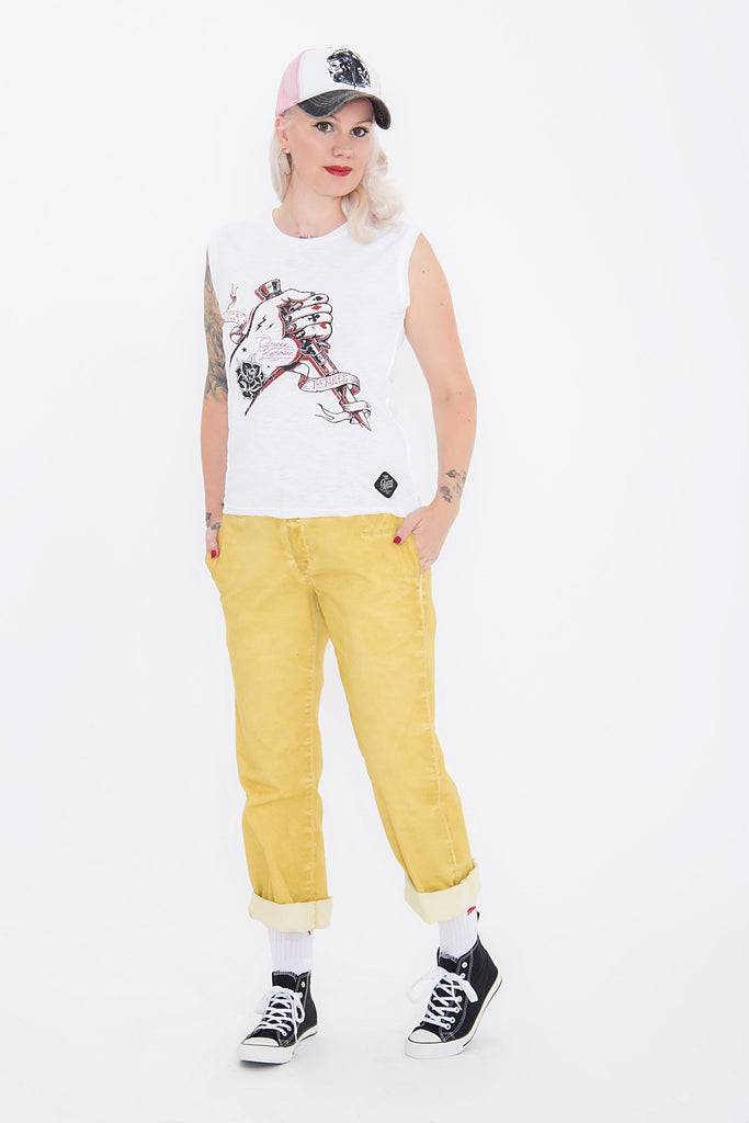 Queen Kerosin Tank Top mit rockigem Front Druck «Fuck The Rules» Heißer Verkauf