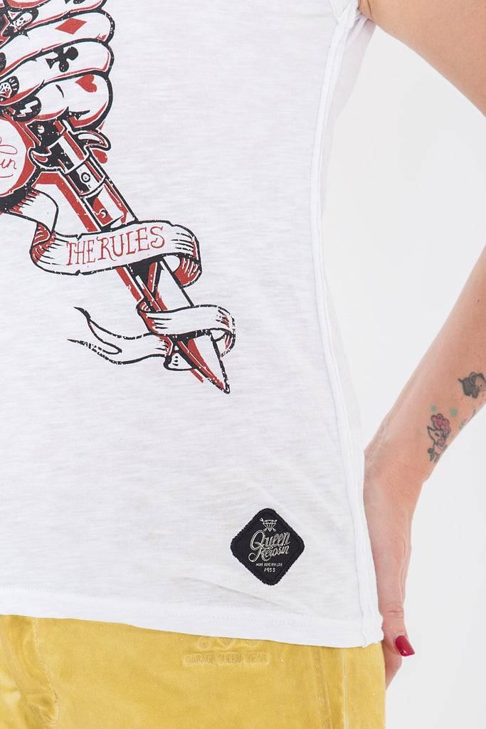 Queen Kerosin Tank Top mit rockigem Front Druck «Fuck The Rules» Heißer Verkauf