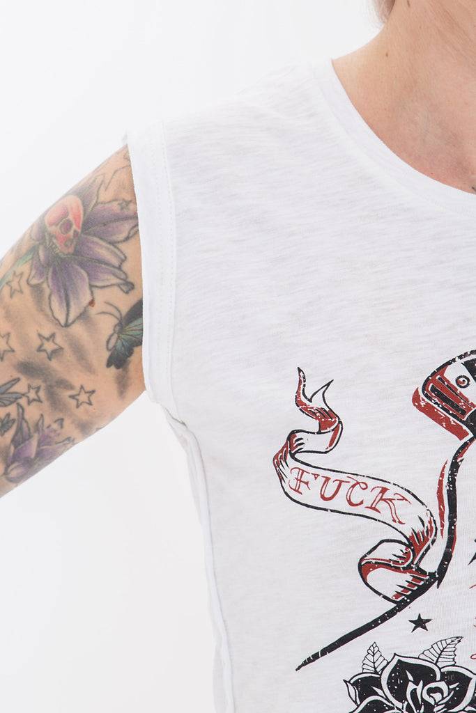 Queen Kerosin Tank Top mit rockigem Front Druck «Fuck The Rules» Heißer Verkauf