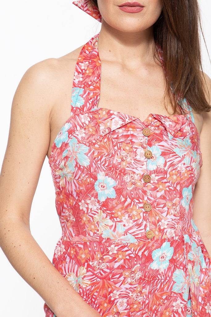 Queen Kerosin Sommerkleid mit tropischem Muster Top Angebot