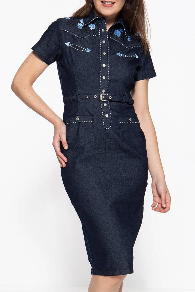 Queen Kerosin Jeanskleid im Westernchic