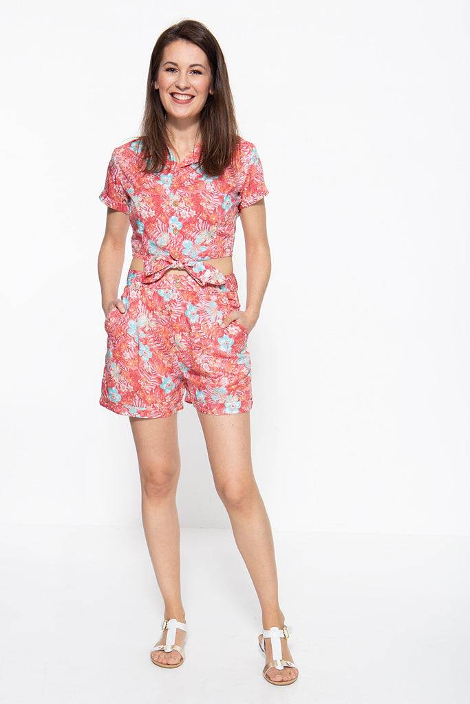 Queen Kerosin Bluse mit tropischem Muster Zeitlich begrenztes Angebot