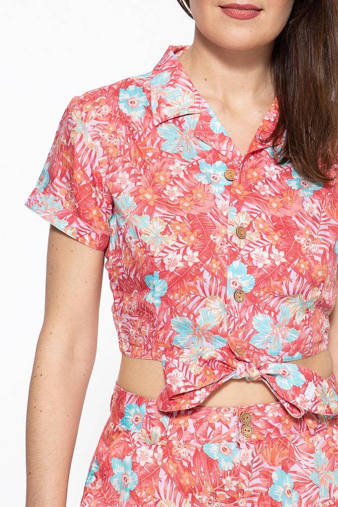 Queen Kerosin Bluse mit tropischem Muster Zeitlich begrenztes Angebot