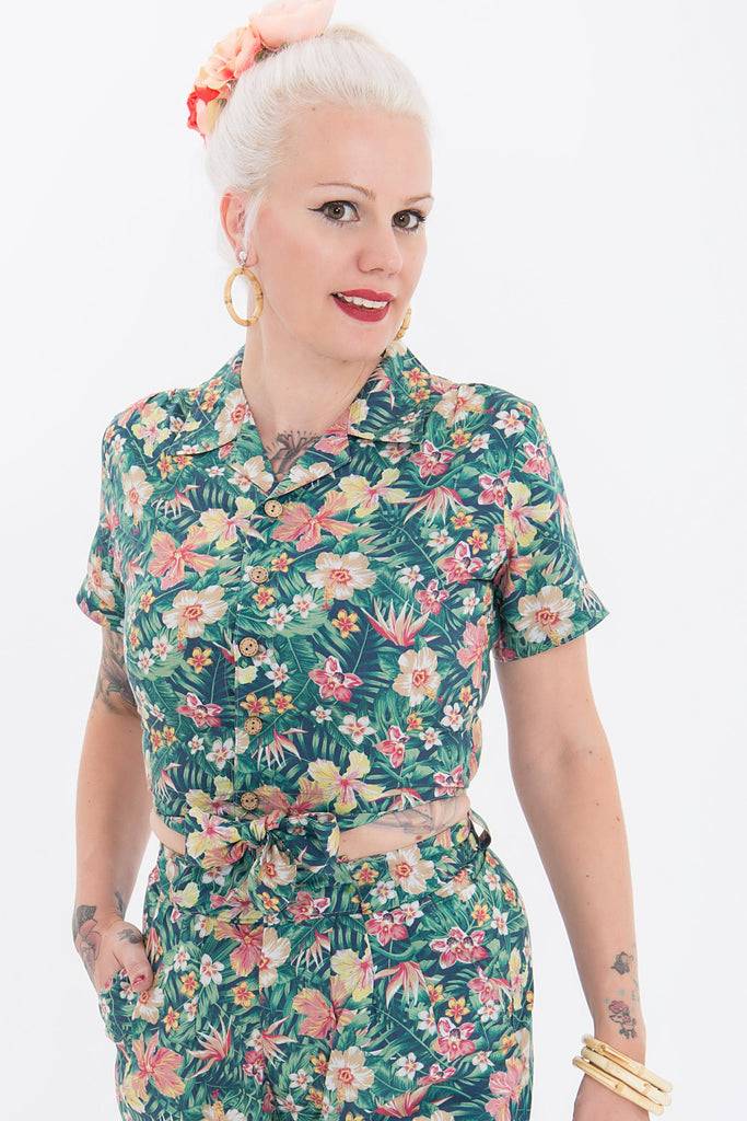 Queen Kerosin Bluse mit tropischem Muster Zeitlich begrenztes Angebot