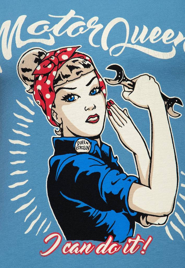 Queen Kerosin Print T-Shirt «Motor Queen I can do it» Letzte 3 Tage