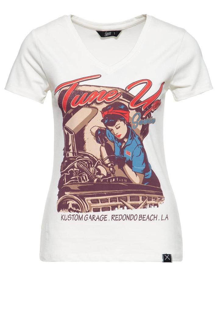 Queen Kerosin T-Shirt mit V-Ausschnitt «Tune Up» JETZT KAUFEN