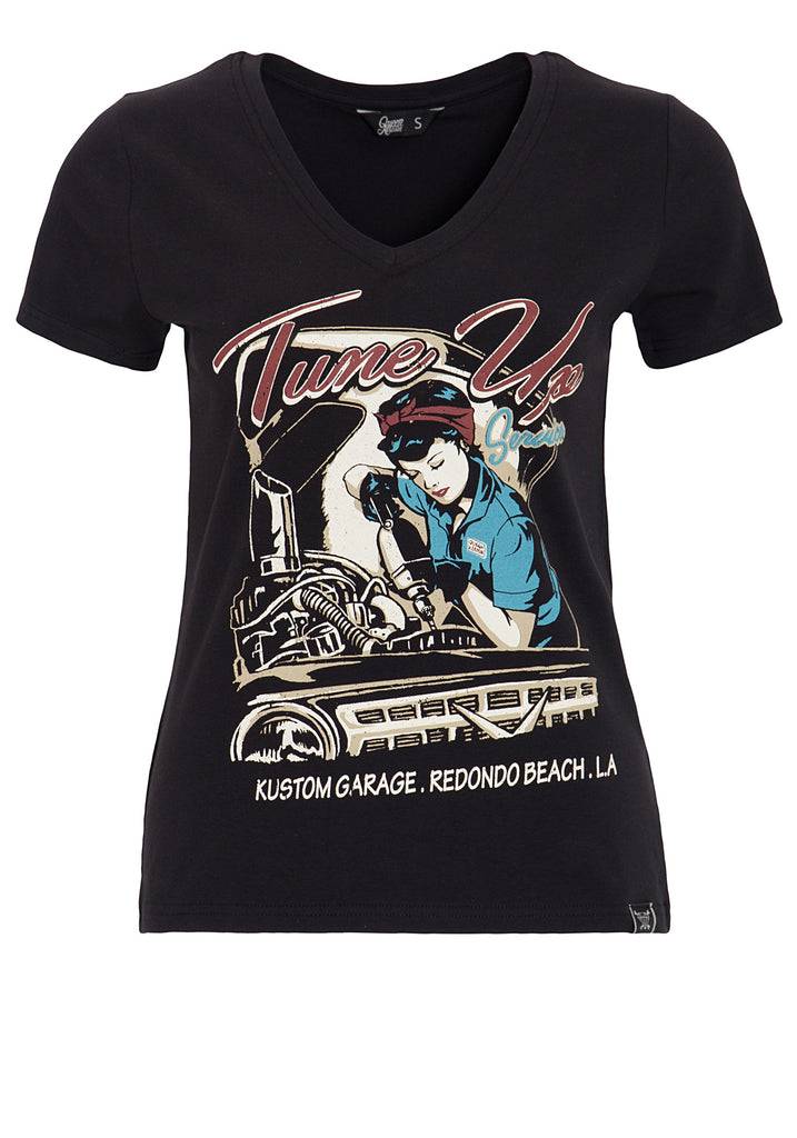 Queen Kerosin T-Shirt mit V-Ausschnitt «Tune Up» JETZT KAUFEN