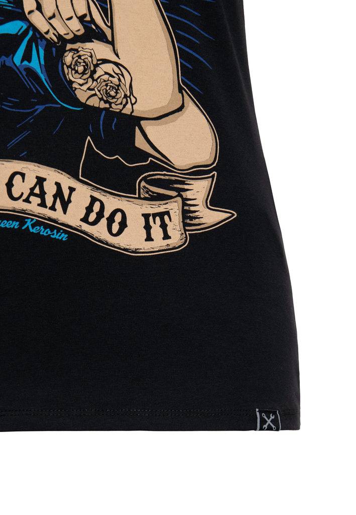 Queen Kerosin T-Shirt mit Retro-Print «We can do it» Neueste Stile
