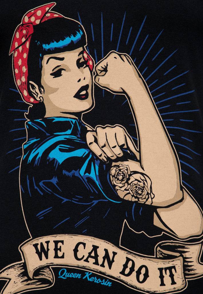 Queen Kerosin T-Shirt mit Retro-Print «We can do it» Neueste Stile