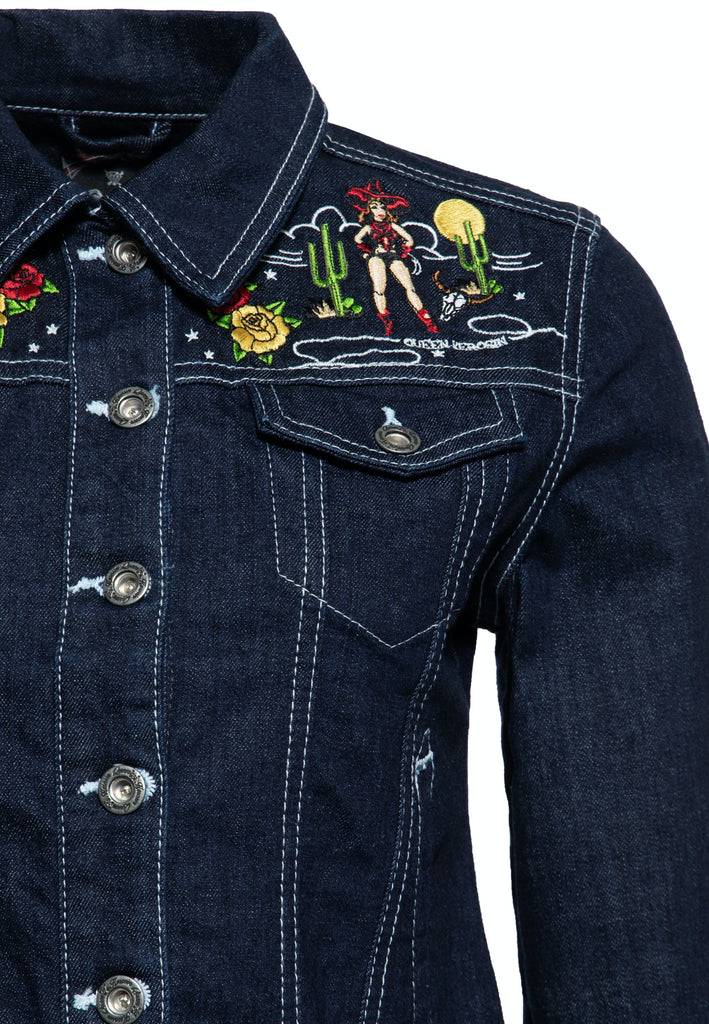 Queen Kerosin Denim Jeansjacke im Western-Style Zeitbegrenzte Promotion