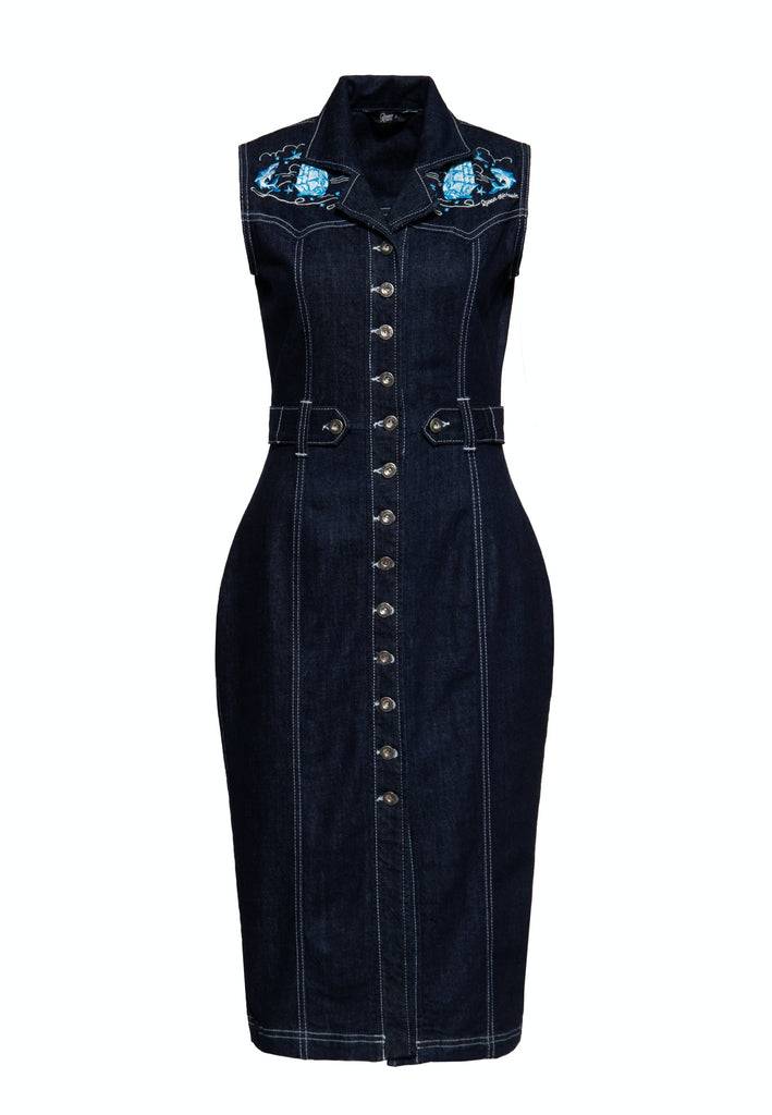 Queen Kerosin Denim Bleistiftkleid Vierteljährliche Förderung