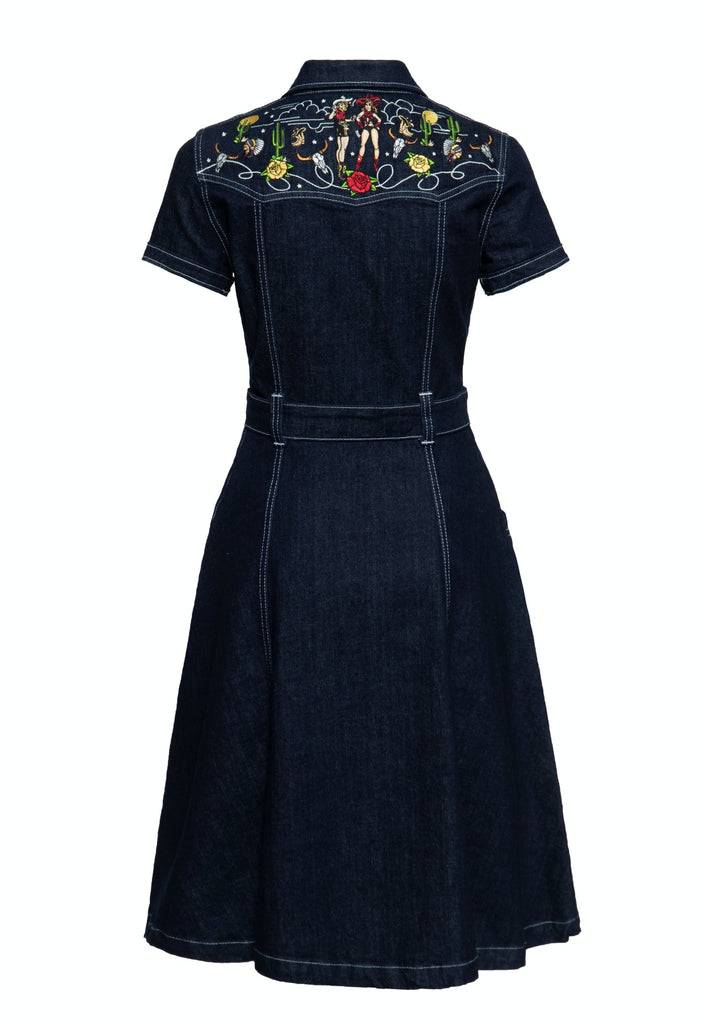 Queen Kerosin Swing Jeanskleid mit Stickereien Bis zu 55% Rabatt