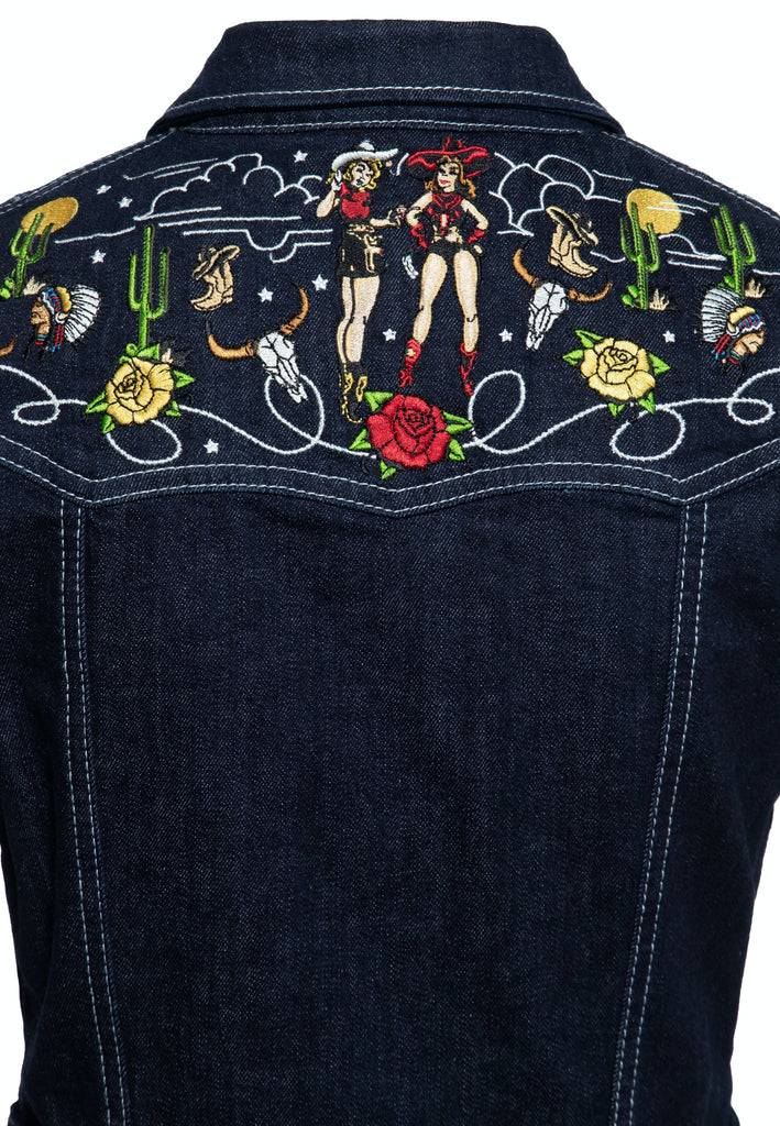 Queen Kerosin Swing Jeanskleid mit Stickereien Bis zu 55% Rabatt