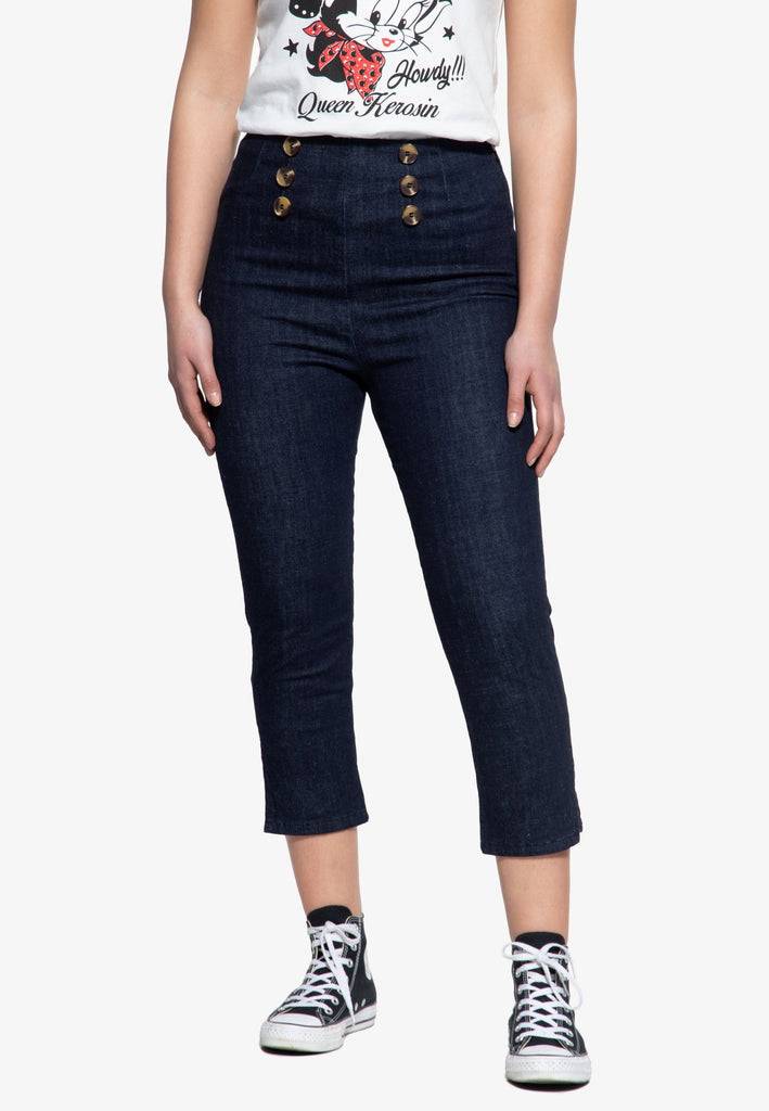 Queen Kerosin High Waist Capri Jeanshose Limitierter Zeitrabatt