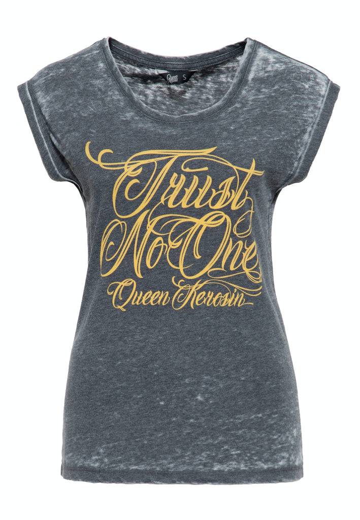 Queen Kerosin T-Shirt Enzyme Wash «Trust No One» Heißer Verkauf