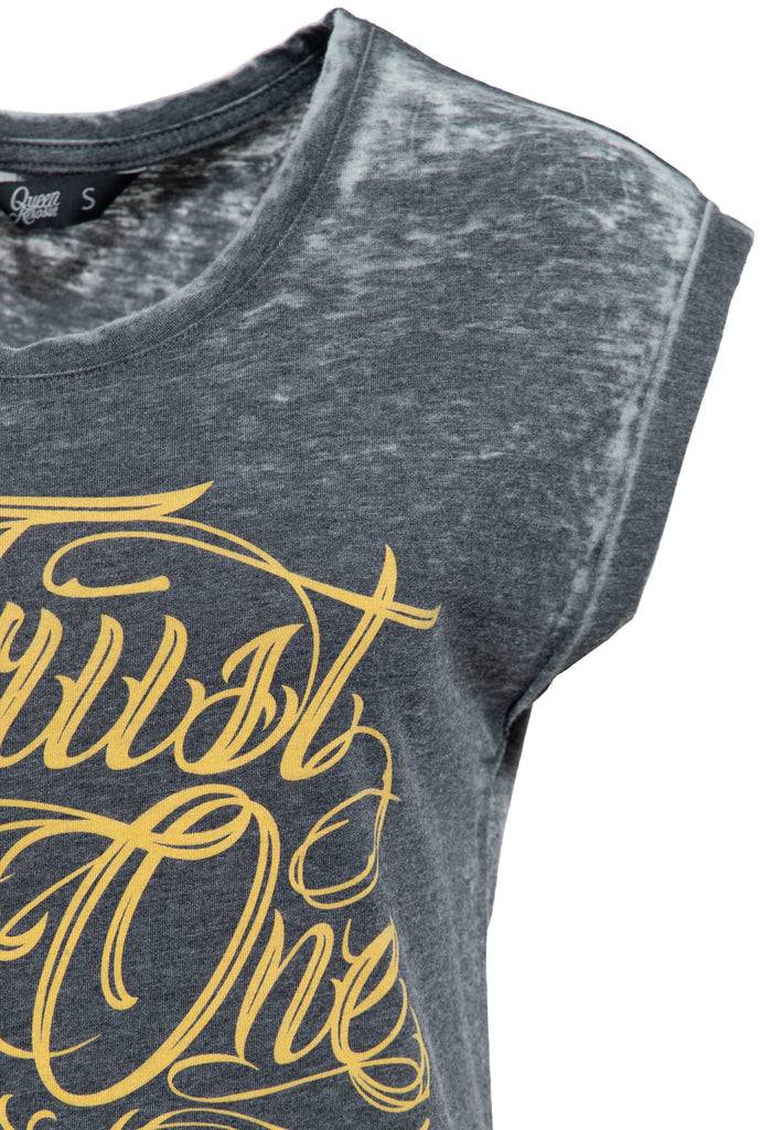 Queen Kerosin T-Shirt Enzyme Wash «Trust No One» Heißer Verkauf