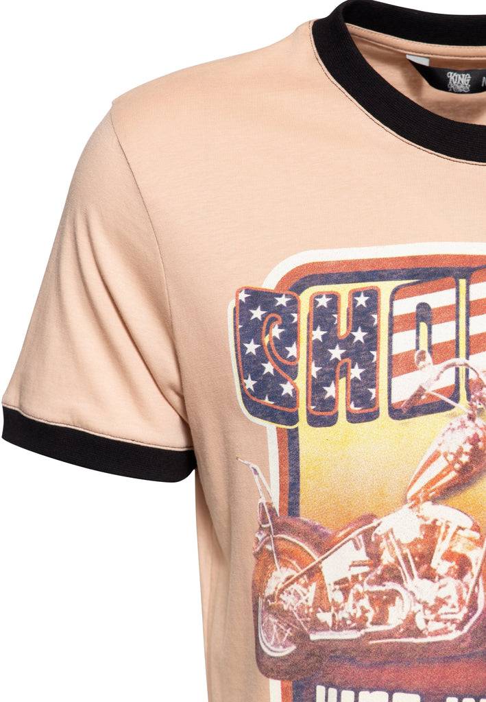 Queen Kerosin Contrast T-Shirt «Chopper USA» Neueste Mode