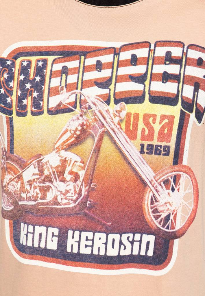 Queen Kerosin Contrast T-Shirt «Chopper USA» Neueste Mode