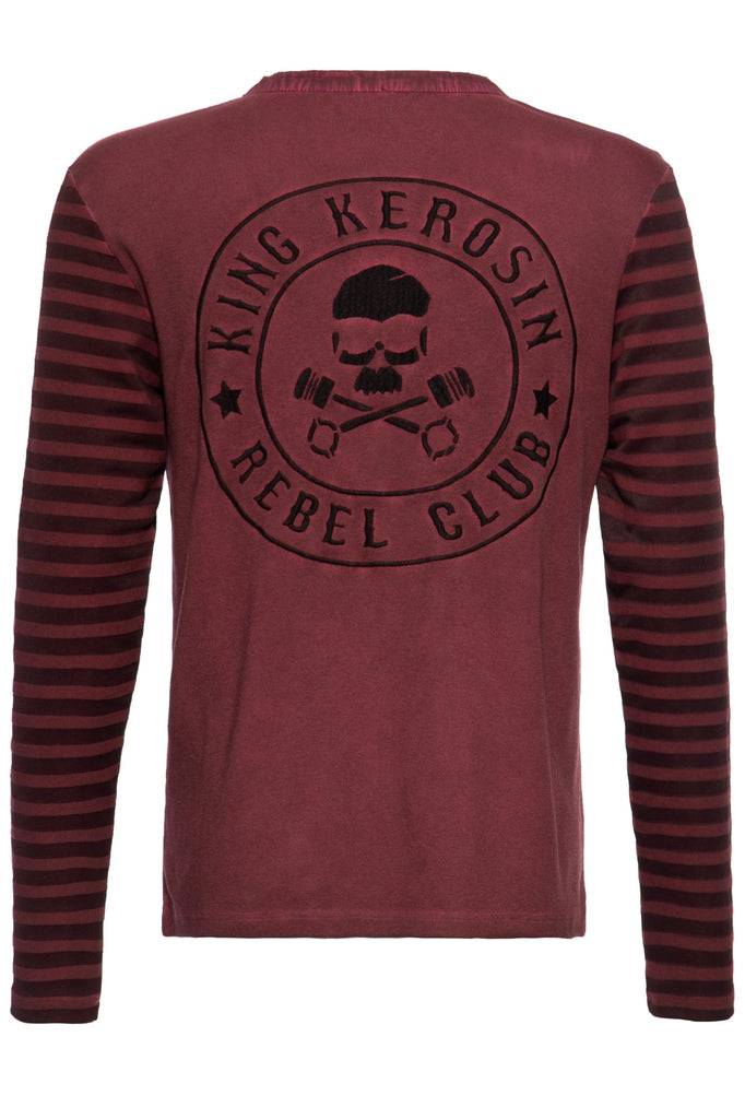 Queen Kerosin Longsleeve mit gestreiften Ärmeln und Stickerei im Rücken «Tough as Nails» VIP-Rabatte