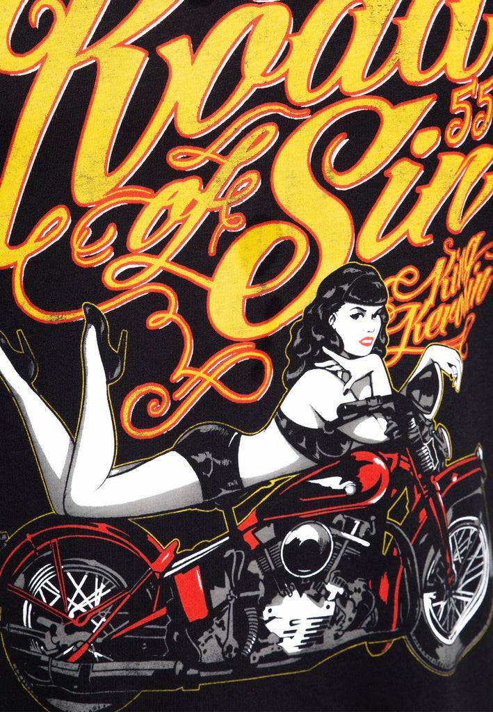 Queen Kerosin T-Shirt mit Print in der Front «Road of Sin» Super Sparpreis