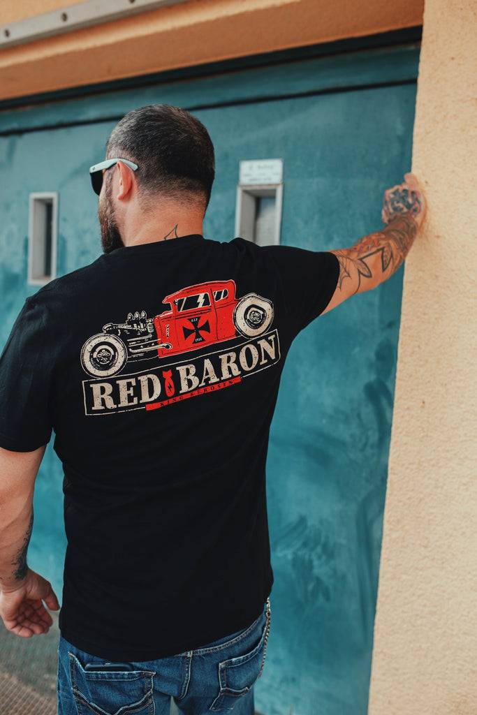 Queen Kerosin Shirt im Retro Style mit Back Print «Red Baron» Bis zu 60% Rabatt