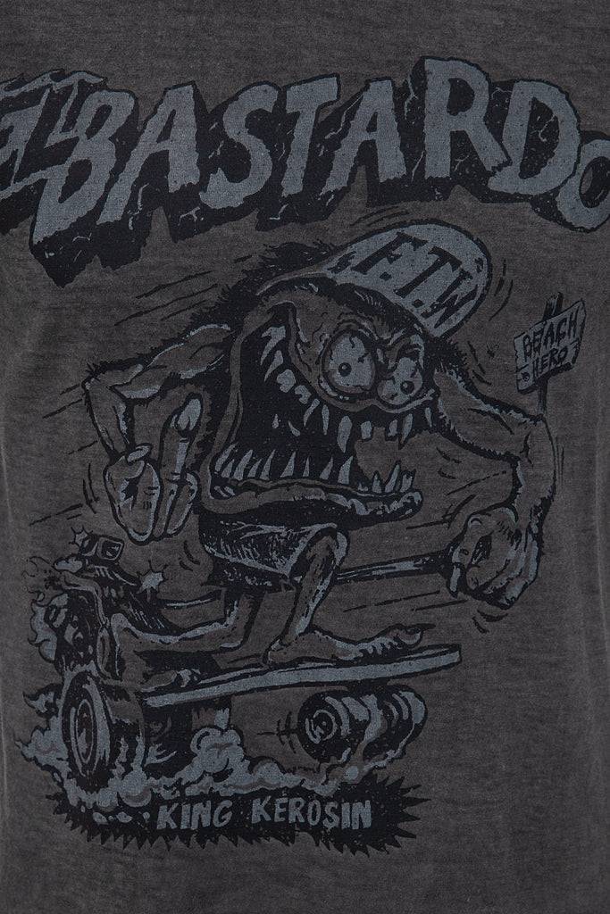 Queen Kerosin Oil Washed Print T-Shirt im Used Look «El Bastardo» Nur für heute