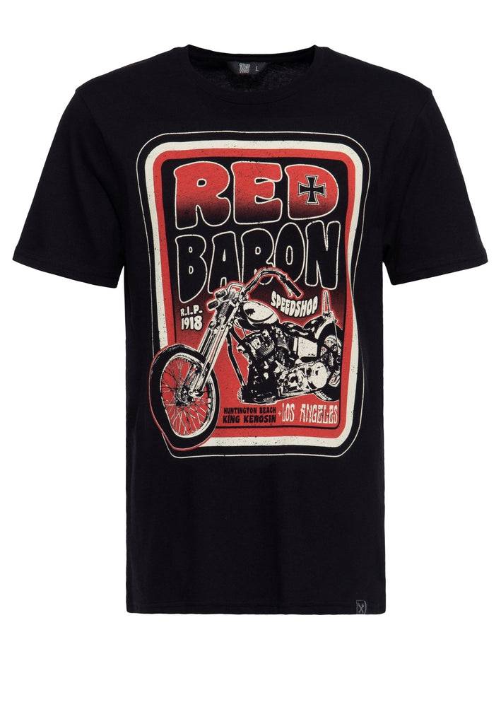 Queen Kerosin T-Shirt aus Baumwolle mit Print «Red Baron Speedshop» Super Rabatt