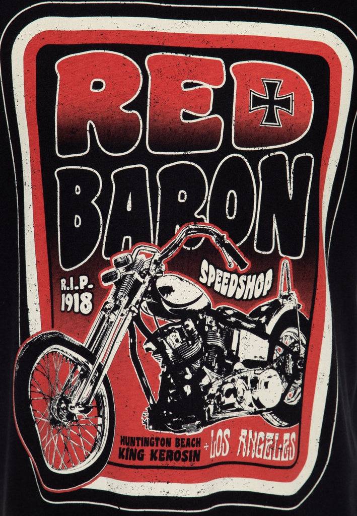 Queen Kerosin T-Shirt aus Baumwolle mit Print «Red Baron Speedshop» Super Rabatt