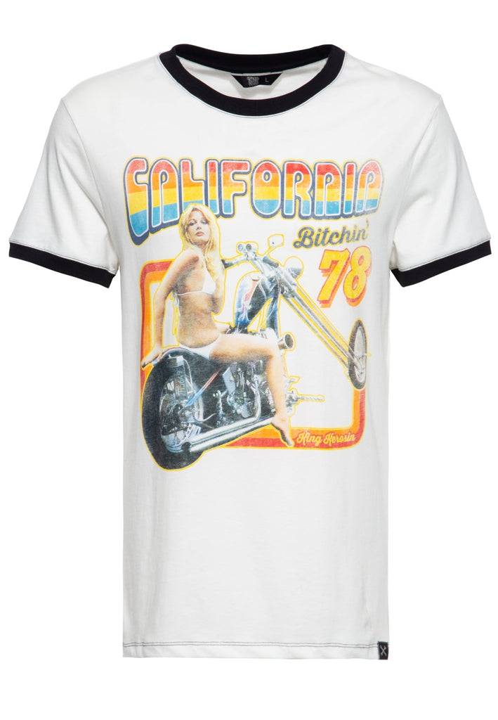 Queen Kerosin Kontrast T-Shirt «California Bitchin» 50% Rabatt mit kostenlosem Versand