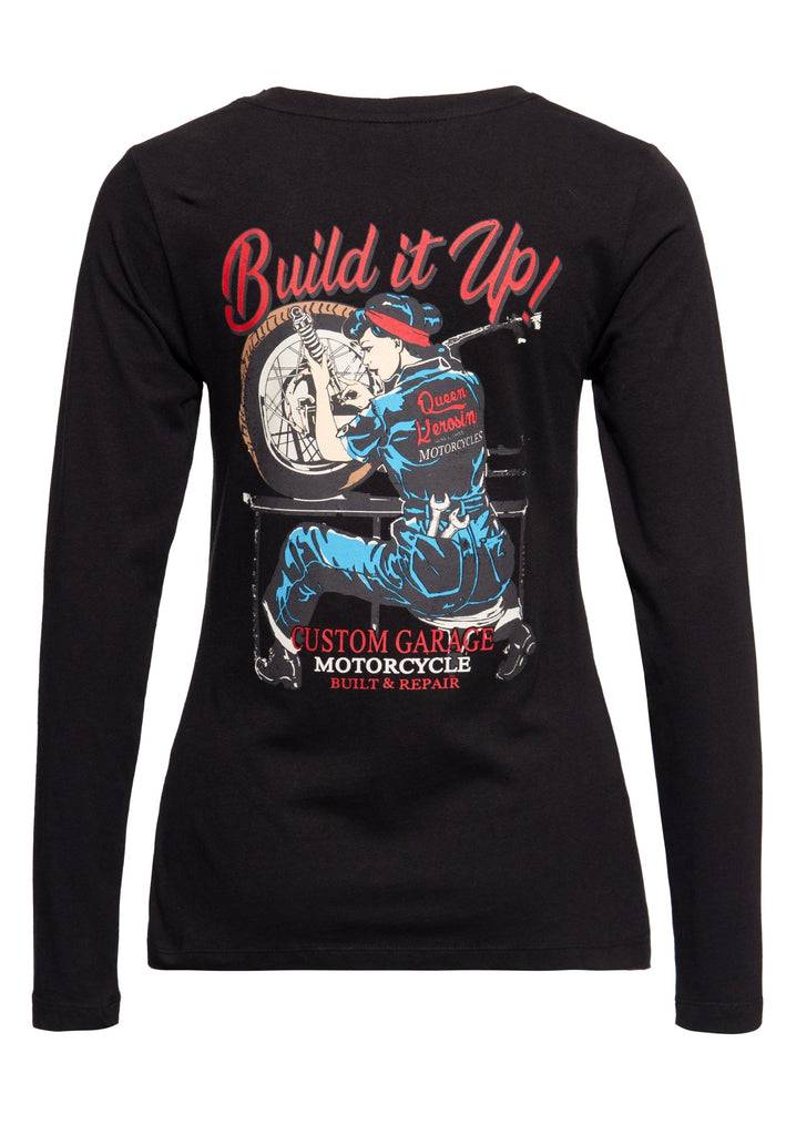 Queen Kerosin Basic Longsleeve «Built it up!» Rabatte dieses Monats