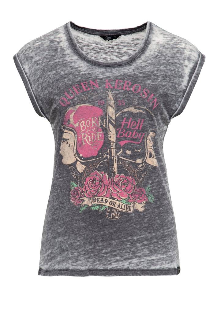 Queen Kerosin Enzyme Wash T-Shirt «Hell Baby» 2025