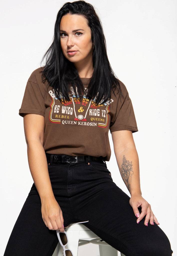 Queen Kerosin Acidwash T-Shirt «Free Born» Outlet