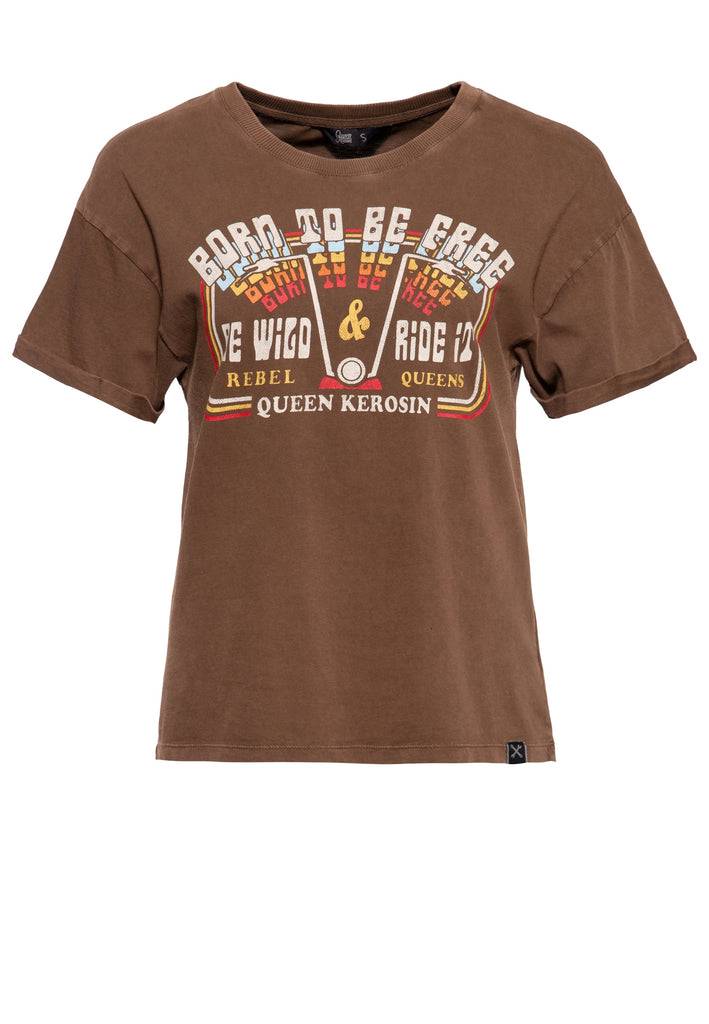 Queen Kerosin Acidwash T-Shirt «Free Born» Outlet