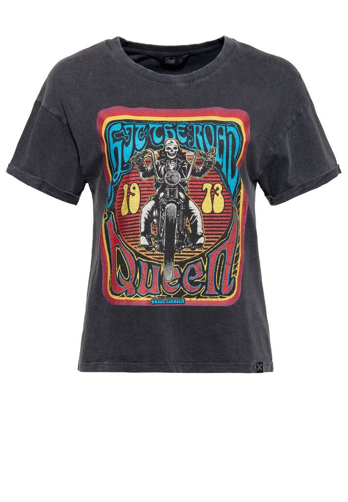 Queen Kerosin Acid Wash T-Shirt «Hit the Road Queen» Auslauf