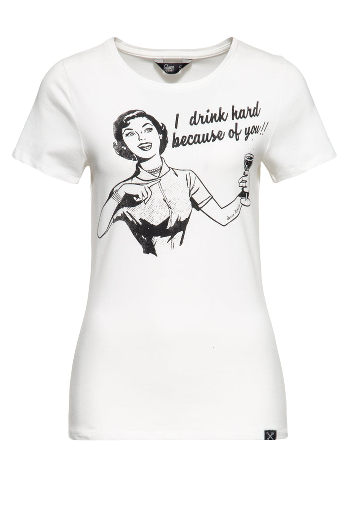 Queen Kerosin Retro T-Shirt «I drink hard» Hotsell
