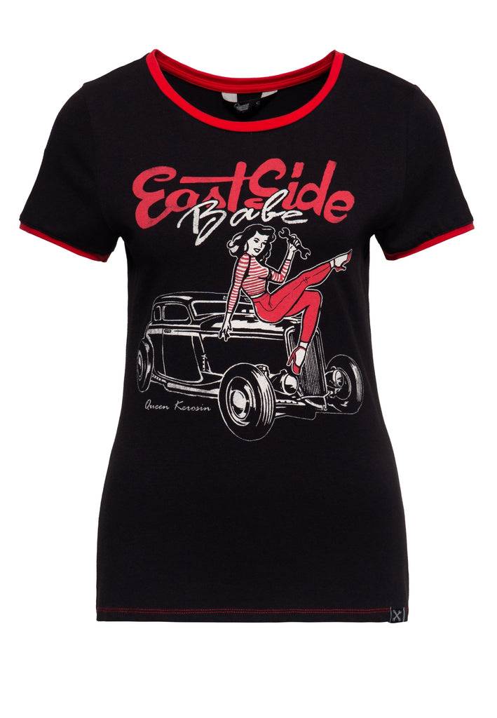Queen Kerosin Vintage Contrast T-Shirt «East Side Babe» im Angebot