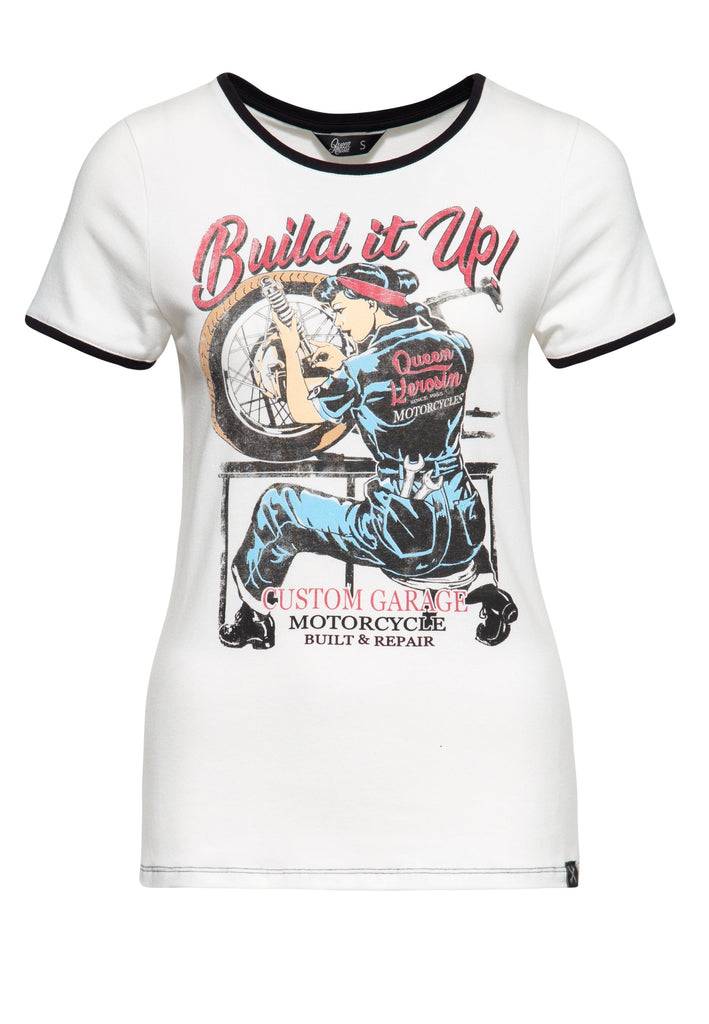 Queen Kerosin Vintage Contrast T-Shirt «Built it up!» Schlussverkauf