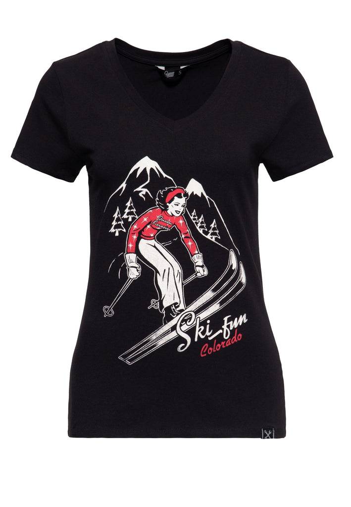 Queen Kerosin Print T-Shirt «Ski Fun» Günstiger Verkauf