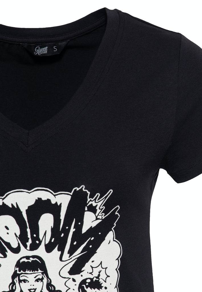 Queen Kerosin Printshirt mit V-Ausschnitt «Boom» Begrenztes Angebot