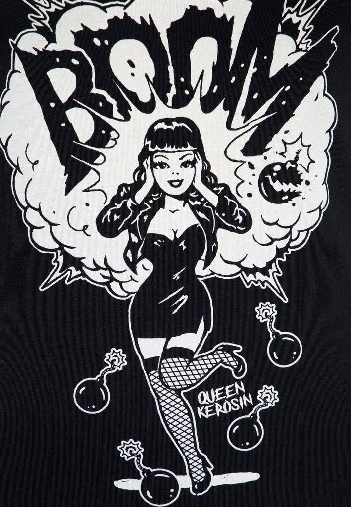 Queen Kerosin Printshirt mit V-Ausschnitt «Boom» Begrenztes Angebot
