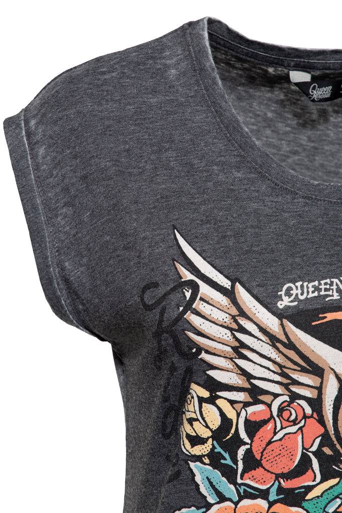 Queen Kerosin Sleveless Enzymewash Shirt «Snake Girl» Jubiläumsangebot