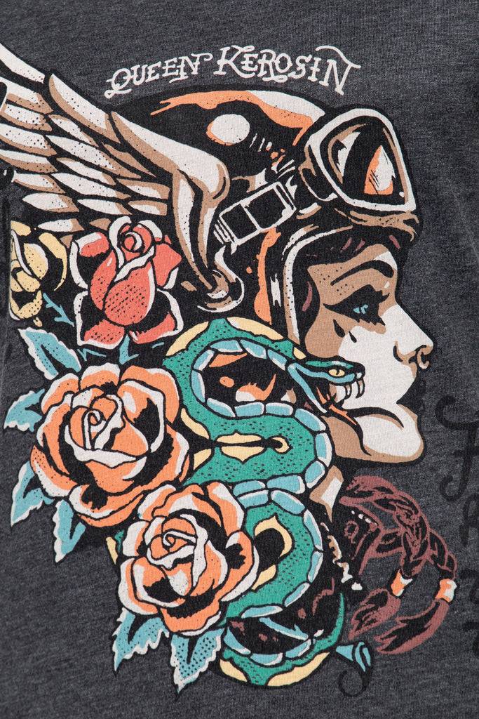 Queen Kerosin Sleveless Enzymewash Shirt «Snake Girl» Jubiläumsangebot
