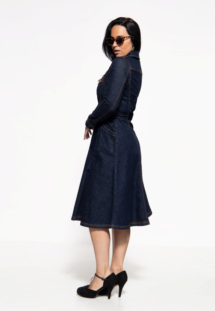 Queen Kerosin Denim Swing-Dress «Q Crown» Tiefpreis