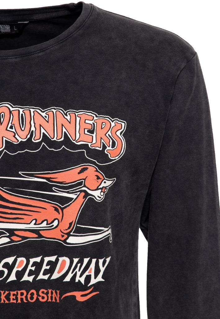 Queen Kerosin Acid washed Longsleeve «Road Runners» Fabrikladen