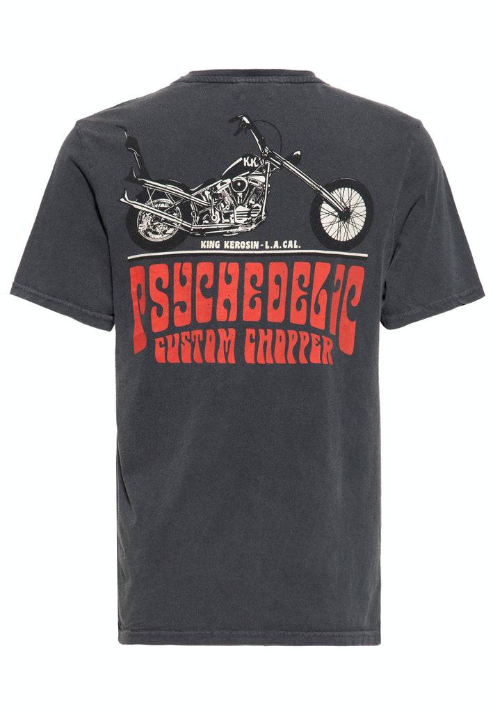 Queen Kerosin Acid Wash Print T-Shirt «Psychedelic Custom Chopper» zollfrei
