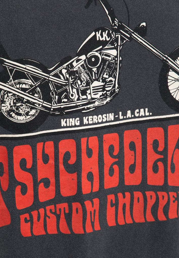 Queen Kerosin Acid Wash Print T-Shirt «Psychedelic Custom Chopper» zollfrei