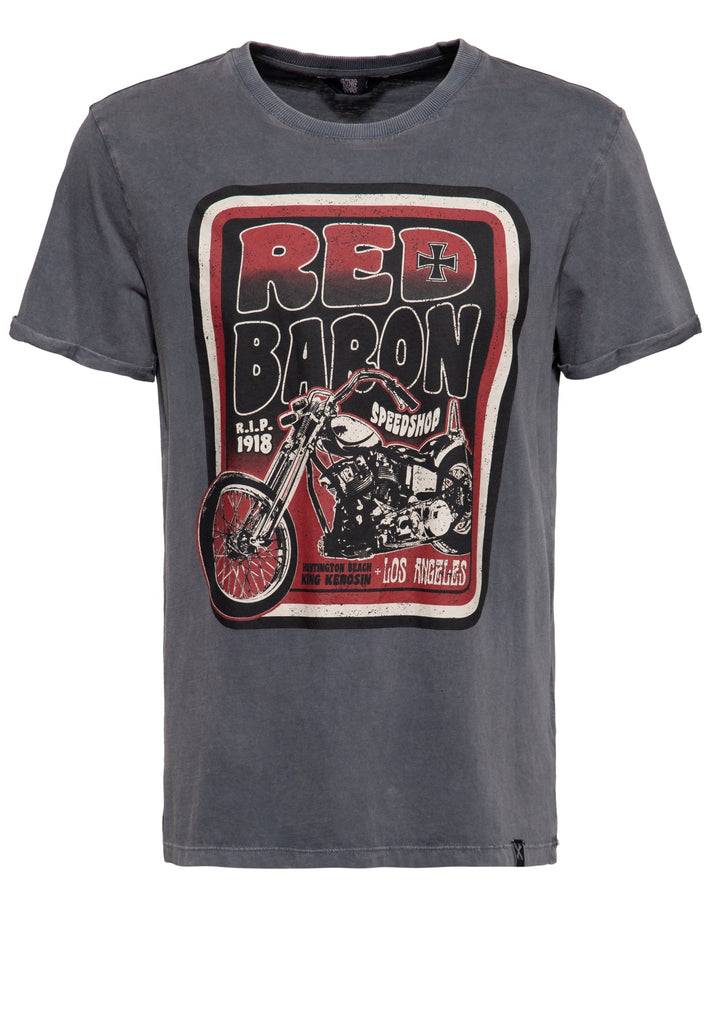 Queen Kerosin Acid washed T-Shirt «Red Baron Speedshop» Großer Ausverkauf