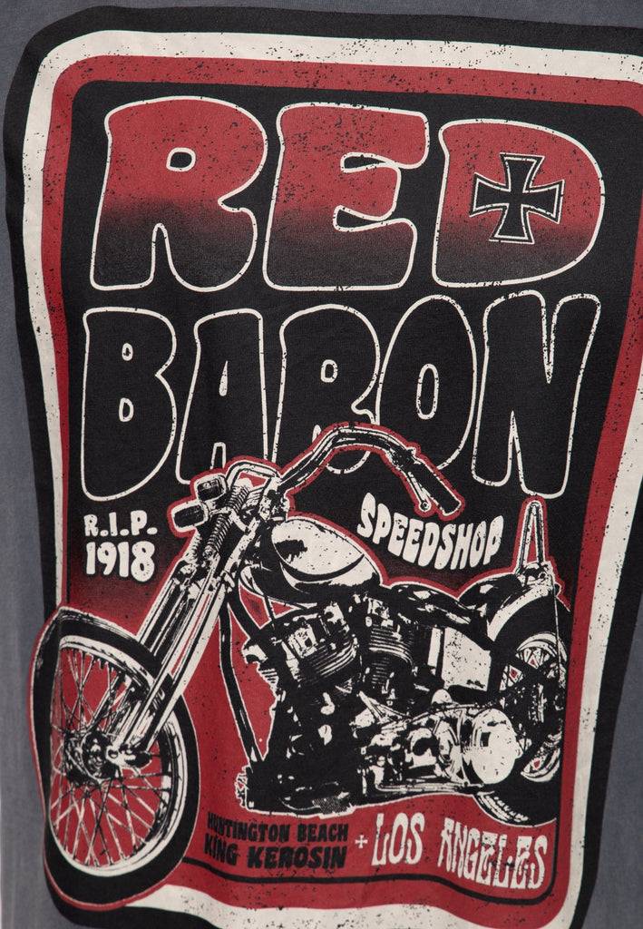 Queen Kerosin Acid washed T-Shirt «Red Baron Speedshop» Großer Ausverkauf